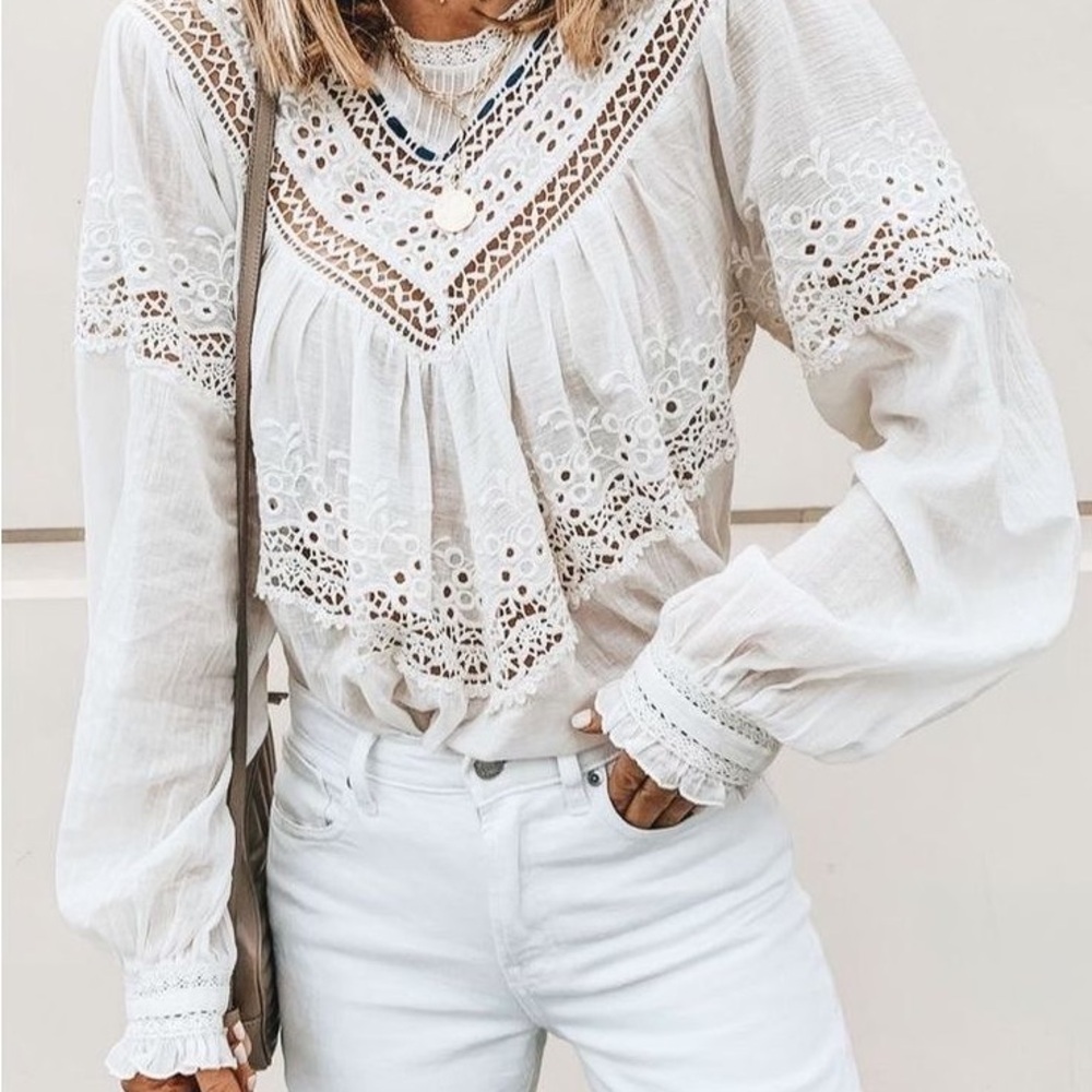 Free People Abigail Victorian Boho Long Sleeved Blouse M